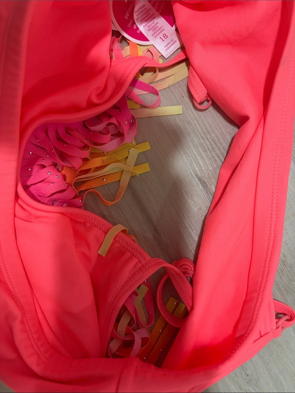 NWT - Justice Girls Neon Pink Fringe Swim Top